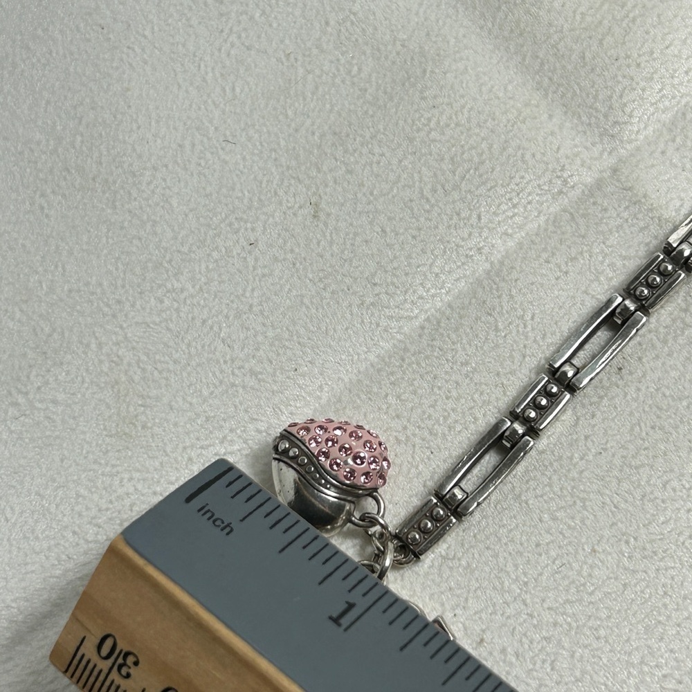 Brighton Power of Pink Bracelet Silver Plated Pink Crystals Heart Charm 8" - Picture 8 of 8